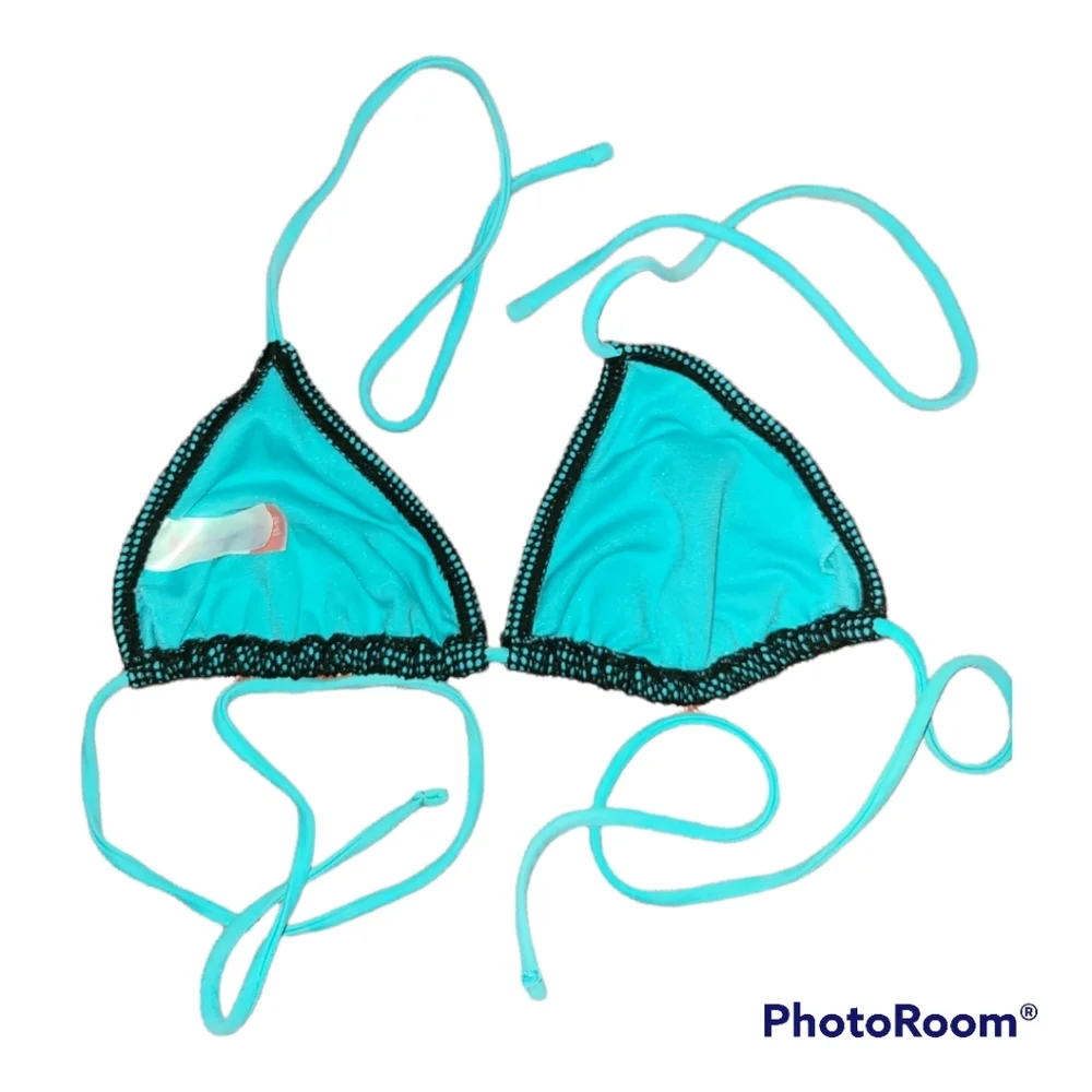 6️⃣2️⃣Black Mesh over Teal Triangle Bikini Top Sz 3-5 Juniors - Picture 4 of 5